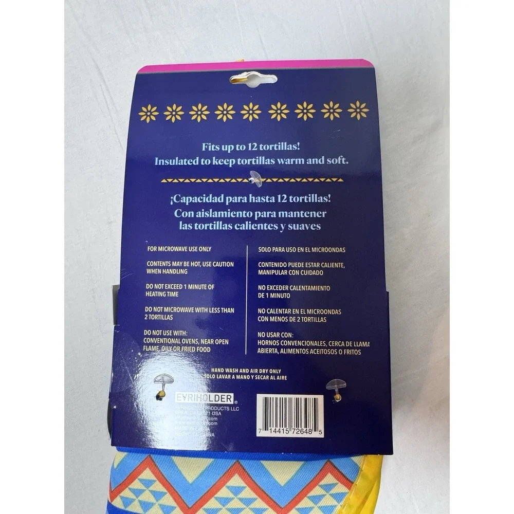 Evriholder Fabric Tortilla Warmer Insulated Microwave Pouch 11.8in Multicolor